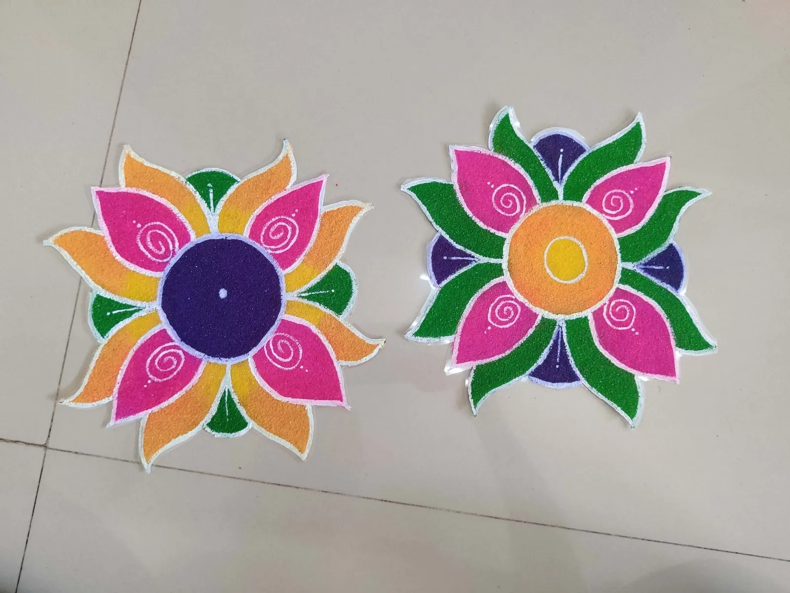 Flower Mandala Sunburst Pair